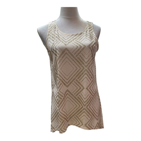Boston Proper Cream with Gold Glitter  Side Point Hemline Tank Top Size XS - Picture 1 of 8